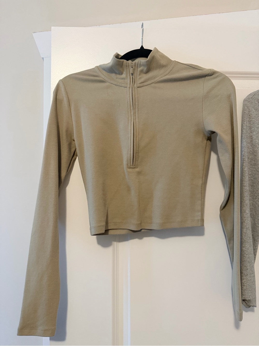 Sunday Best Cropped Half-Zip Sweatshirt - Light Taupe
